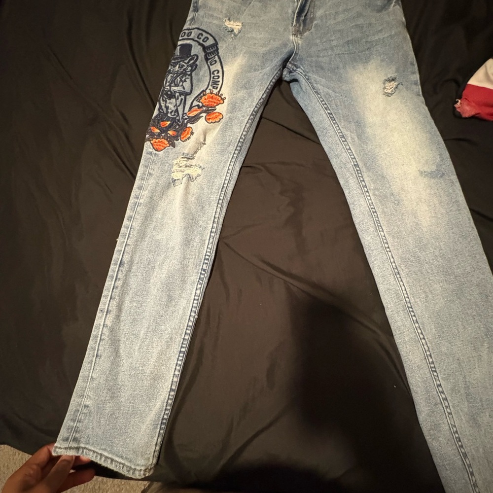 Akoo Light Blue Embroidered Skinny Jeans